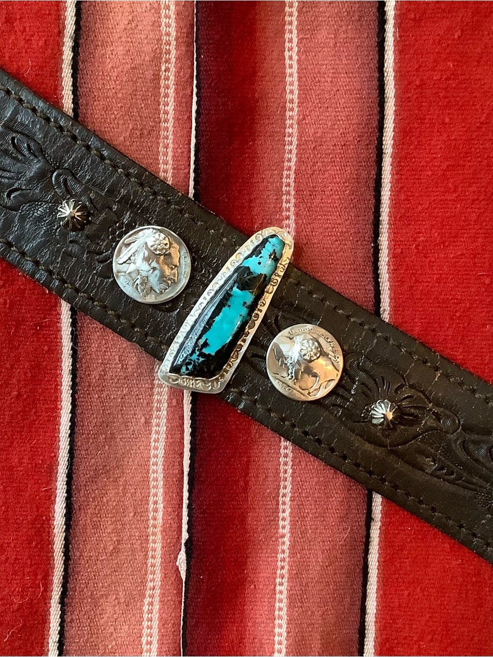 Turquoise/sterling/ nickels cuff, up to 6 3/4” wrist